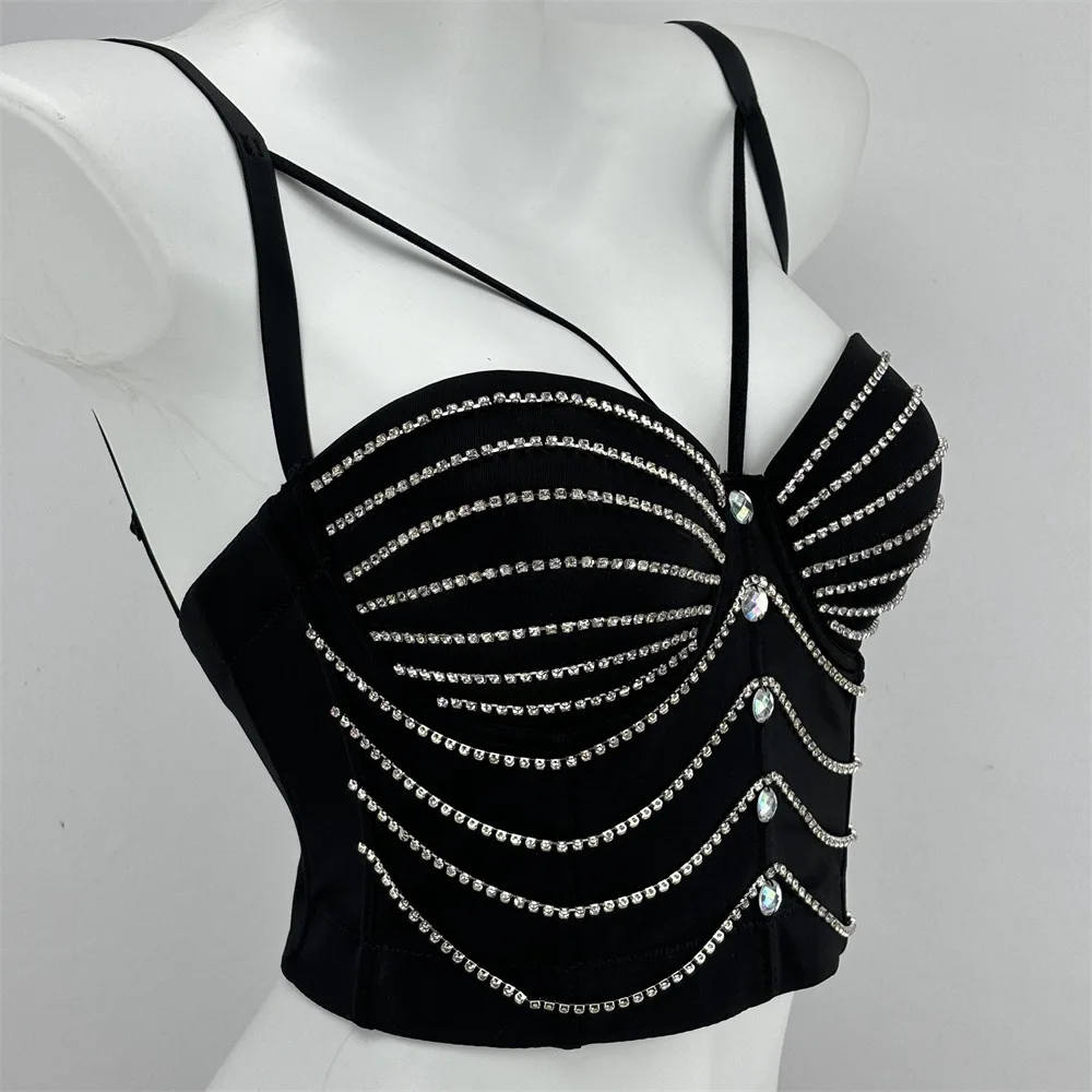 

Fashion Nightclub Sexy European and American Exaggerated Chest Necklace Tassel Fishbone Bra Outer Wear Corset Beaded Tube Top
