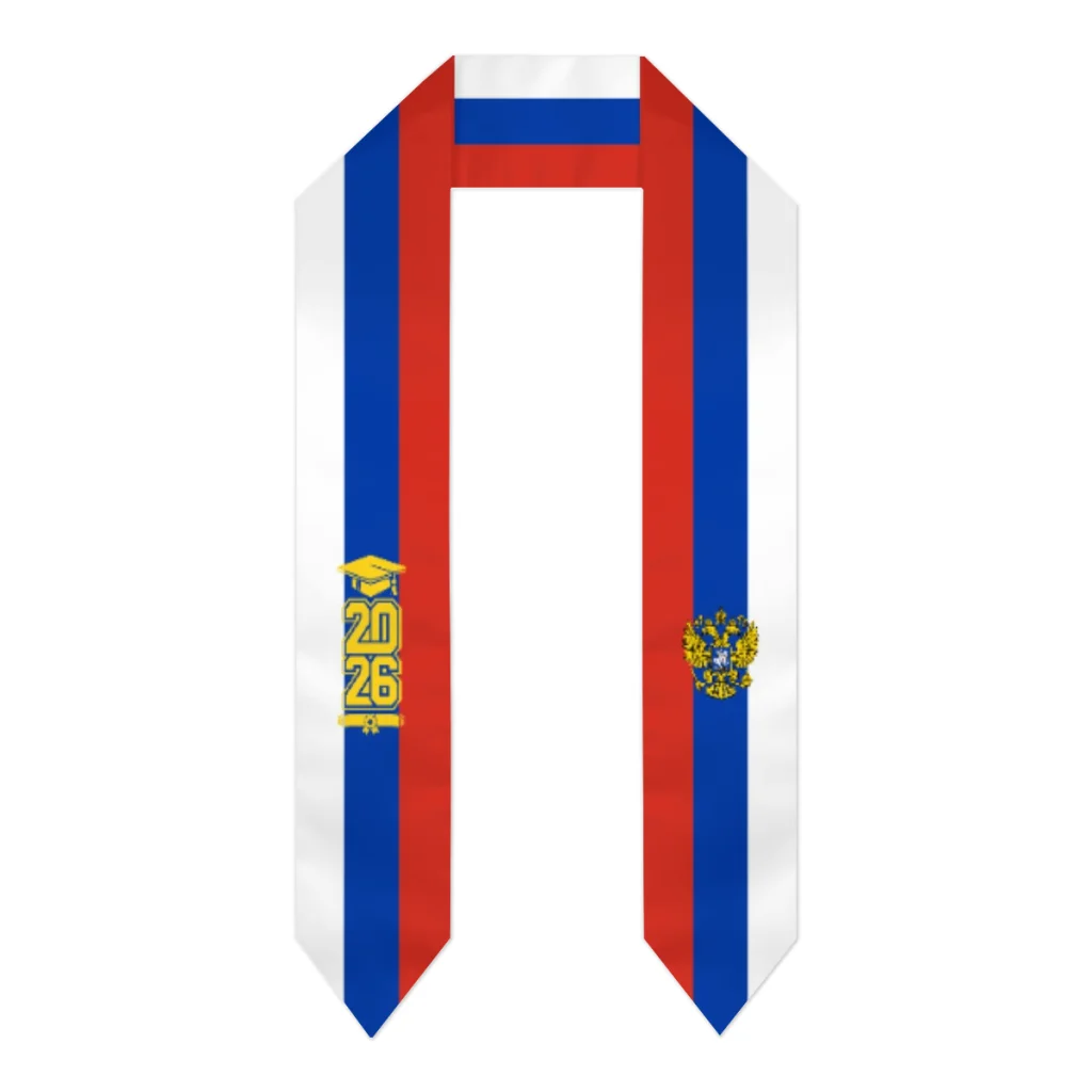 Class of 2026 Russia Flag Scarf Graduation Sash Stole International Study Abroad Adult Unisex Party Accessory Top Print