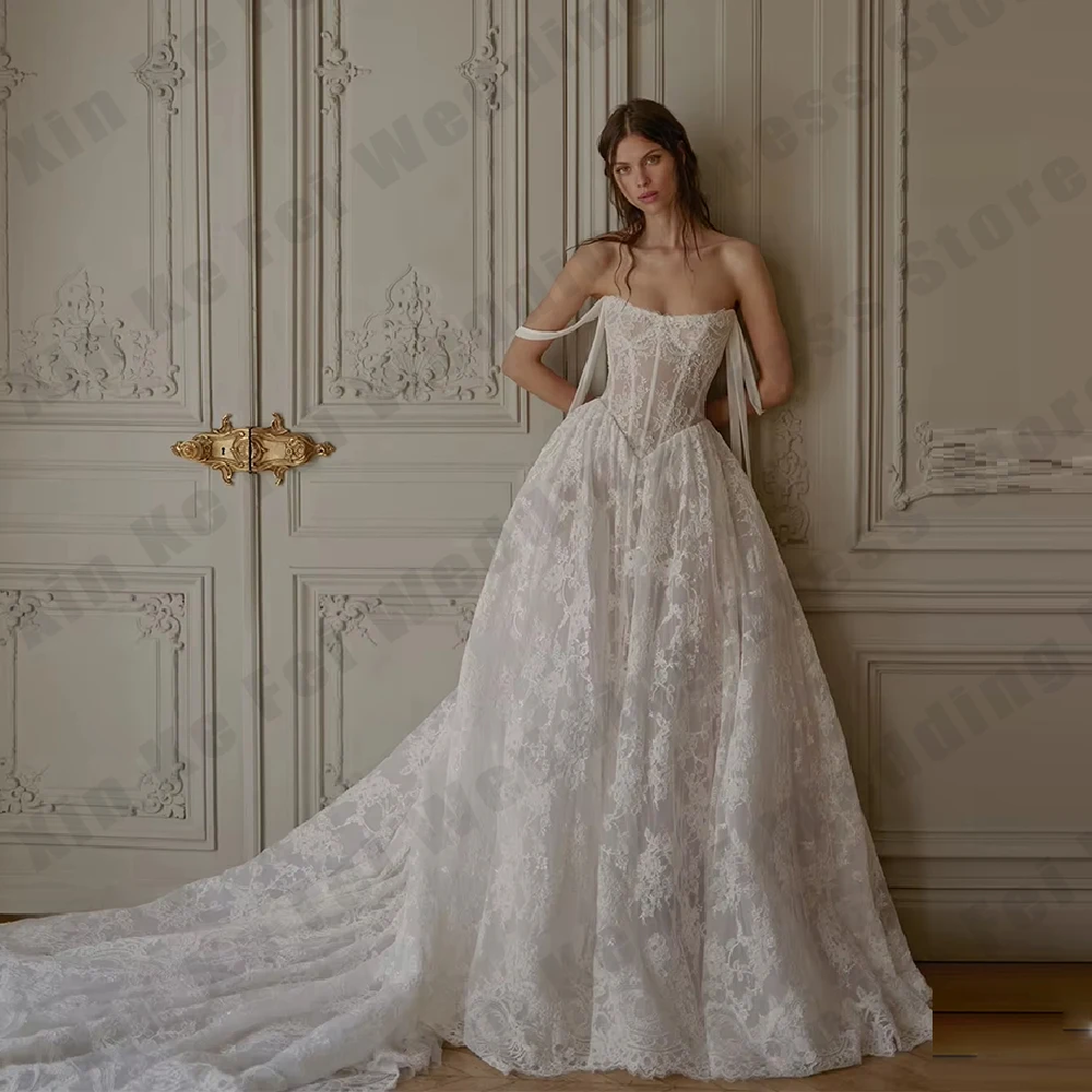 

2025 Gorgeous Women's Wedding Dresses A-line Shoulder Luxury Lace Princess Prom Bridal Gowns Formal Beach Party Customized Robe
