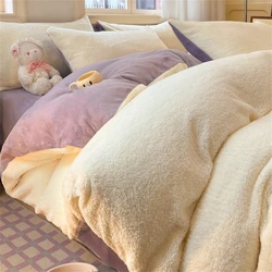 Solid Color Bedding Set Winter Thickened Warm Duvet Cover Pillowcase Four Piece Set Flannel Coral Fleece Bed Sheet Quilt Cover