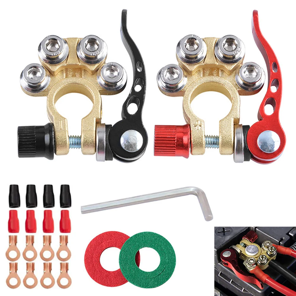 Car Battery Terminals Cable Terminal Adapter Copper Clamps Top Post Quick Release Disconnect Shut-Off Connectors Car Accessories