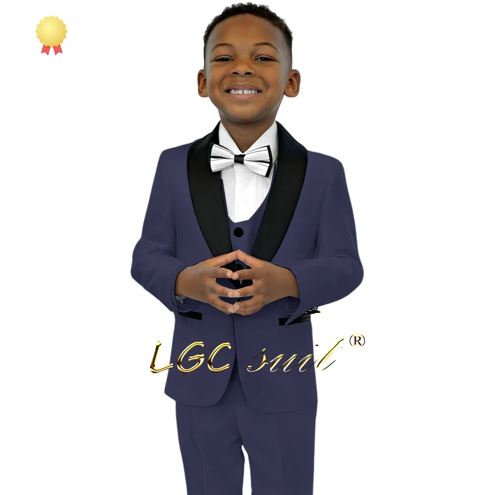 Terno e conjunto vestido de trรชs peรงas para meninos, preto, fruta verde, colarinho, colete e calรงas, adequado para festa e eventos
