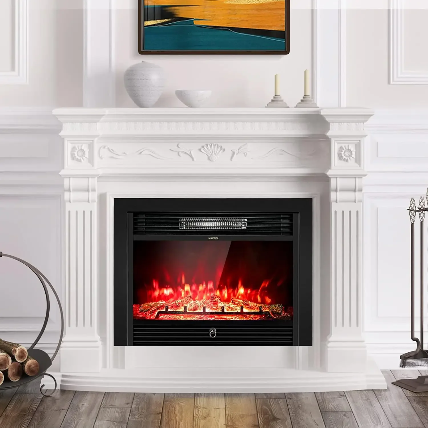 28.5-Inch Electric Fireplace Inserts, 750W/1500W Wall Recessed and Freestanding Fireplace with 3 Flame Colors, 5 Brightn