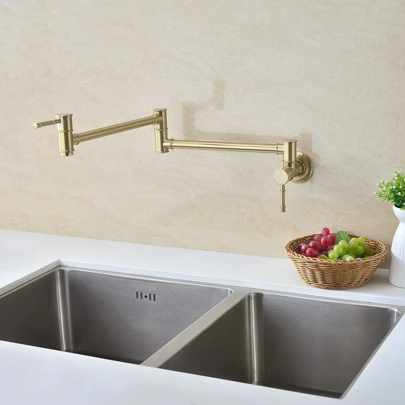 Brushed Gold Folding Kitchen Faucet Double Joint Pot Filler Faucet Brass