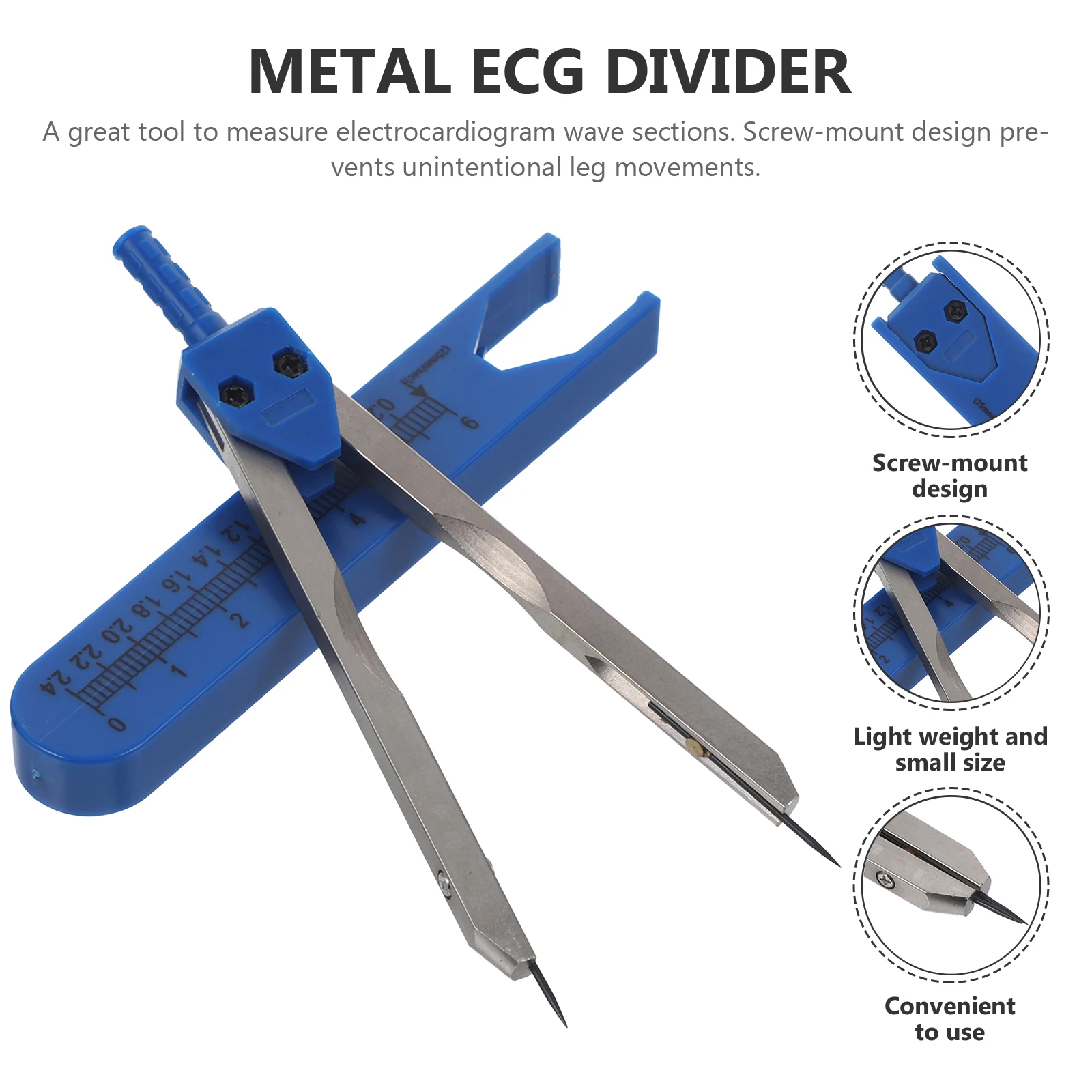 Calipers Electrocardiogram Divider Metal Measuring Tool Storage Case Doctors Nurses Drafting Tools Long Lifespan