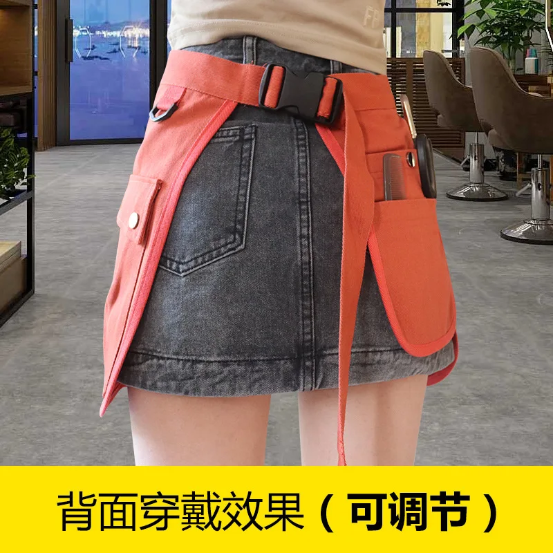 Wear-resistant canvas half-length apron with multiple pockets, short adjustable waistband, gardening tool storage waist bag