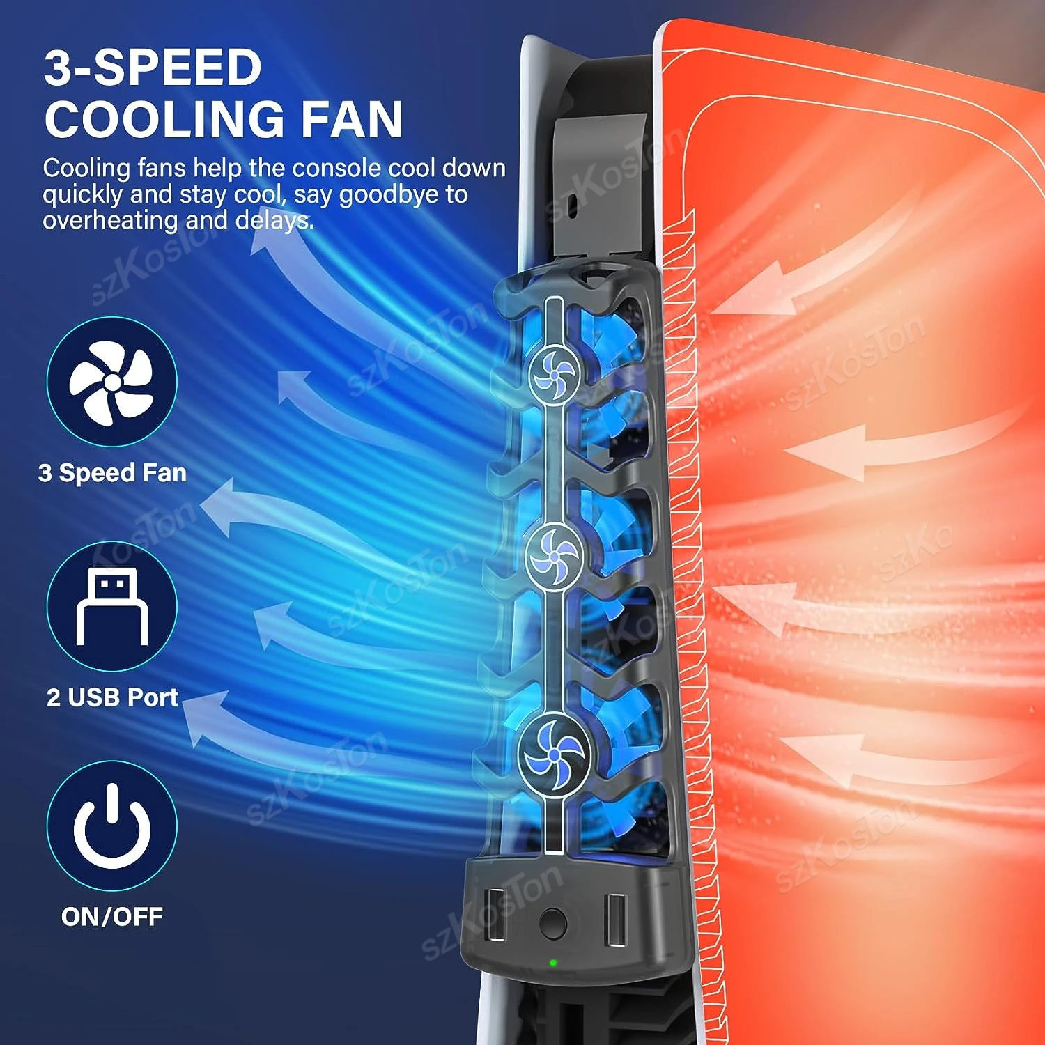 RGB Light Cooling Fan for PS5 Accessories Quiet Fan Cooling System for PlayStation 5 Game Console Disc and Digital Edition