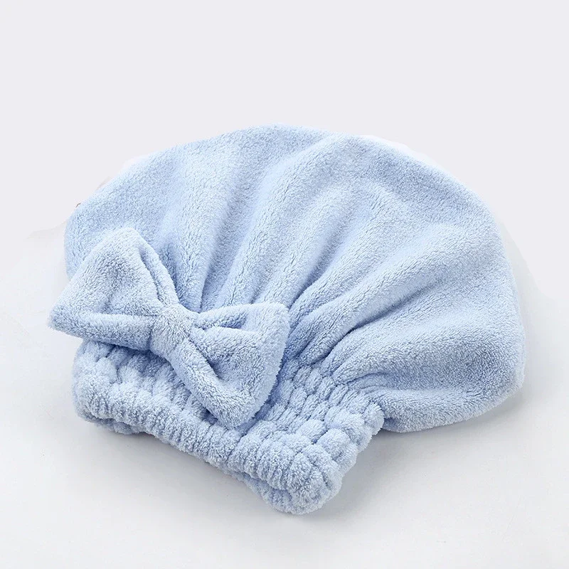 Coral Velvet Solid Color Dry Hair Cap, Bow-knot Absorbent Sh