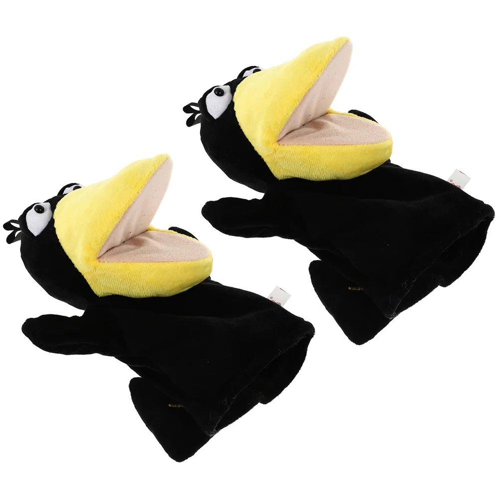 

2 Pcs Crow Hand Puppet Animal Toys Puppets for Toddlers Children’s Kids Cartoon Plush Parent-child