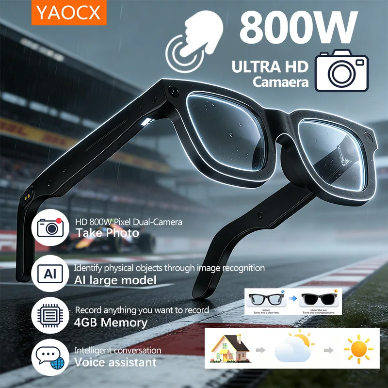 

AI Smart Glasses 4K HD Camera Real-Time Translation 40+ Languages Anti-Shot UV Protection for Travel Outdoor