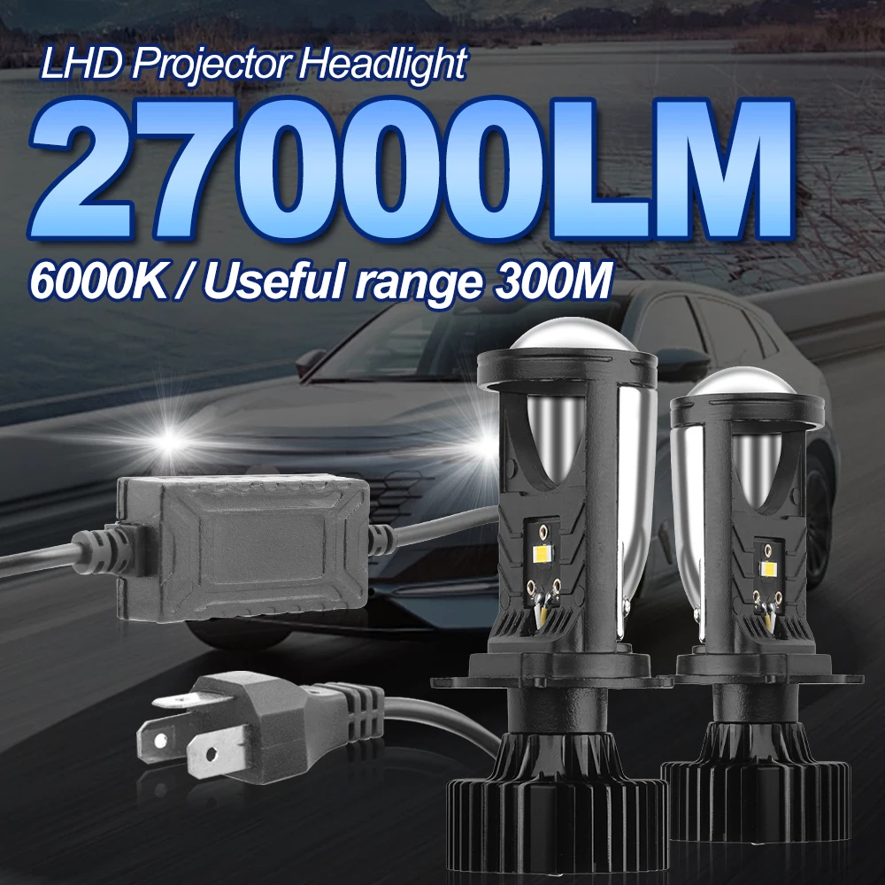 LED Projector Car Headlight Bulbs 27000LM 120W LED Lens Projector Turbo Auto Headlamp LHD H4 High Low Beam Auto Lamps 12V 24V