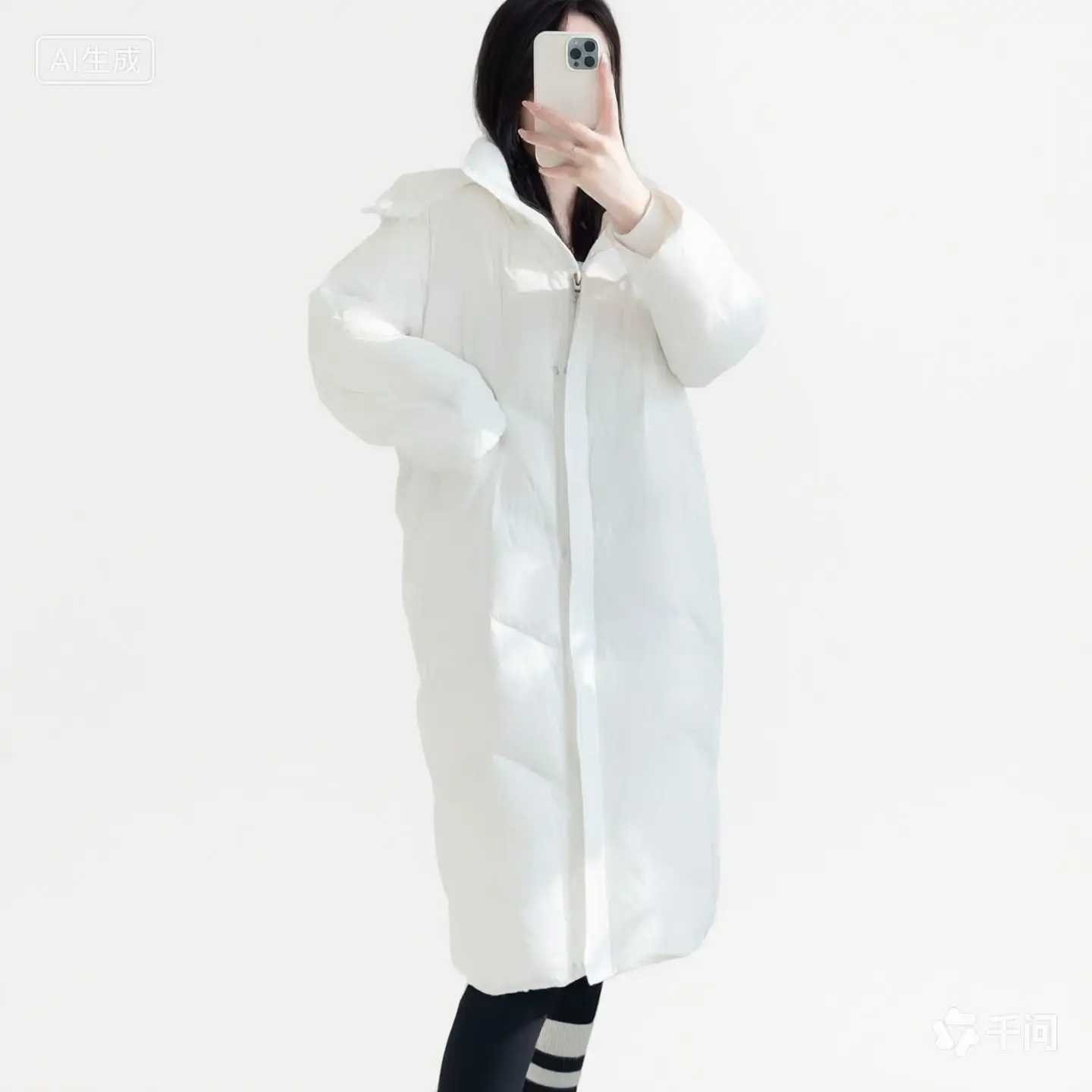 Women Winter White Long Hooded Puffer Coat Loose Over Knee Thick Warm Cotton Padded Jacket Style Zipper Pocket Casual Outerw Out