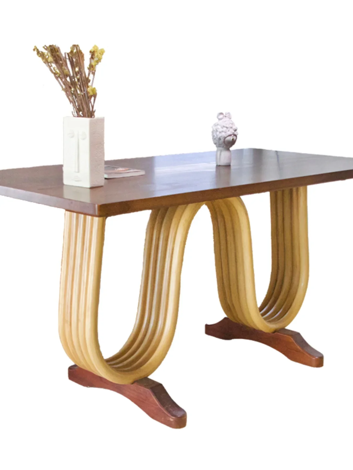 

Design a rectangular W desk and Glauke dining table with agate rattan and teak wood for home and office use