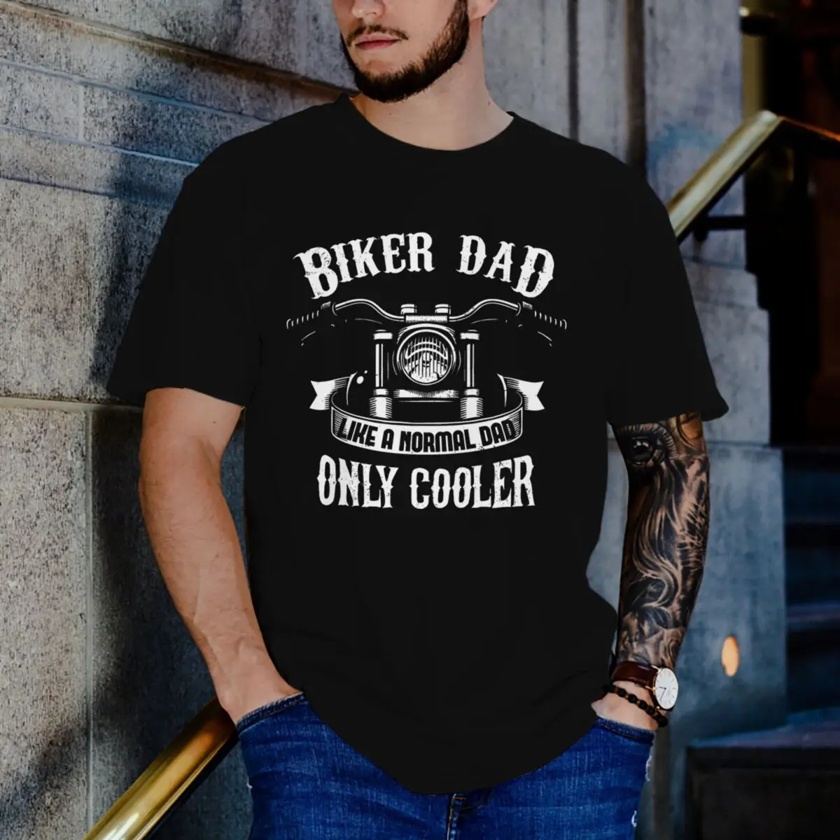 Biker Dad Only Cooler Graphic T Shirts for Men Vintage Motorcycle Men's T-Shirt Harajuku Fashion Father Tees Tops