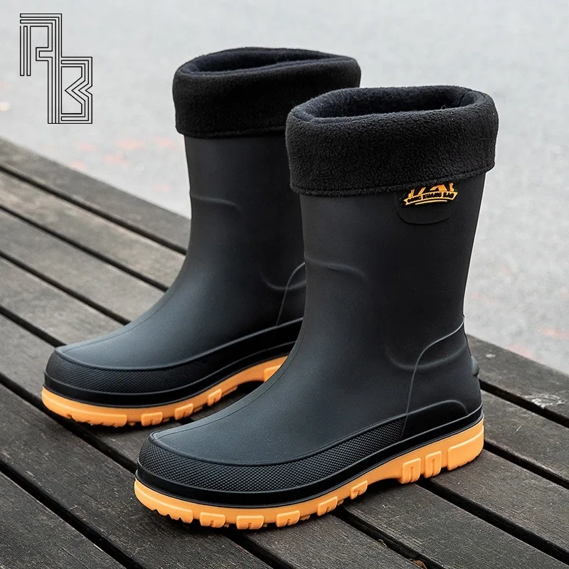 Men's Shoes New Waterproof Rain Shoes Fashion Anti Slip Mid Tube Rubber Shoes Men Korean Version Casual Shoe Zapatos De Hombre