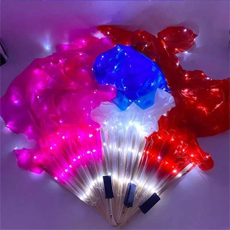 

1PC LED Belly Dance Fan Illuminated Stage Performances Fan with Handle Enhances Visual Effects