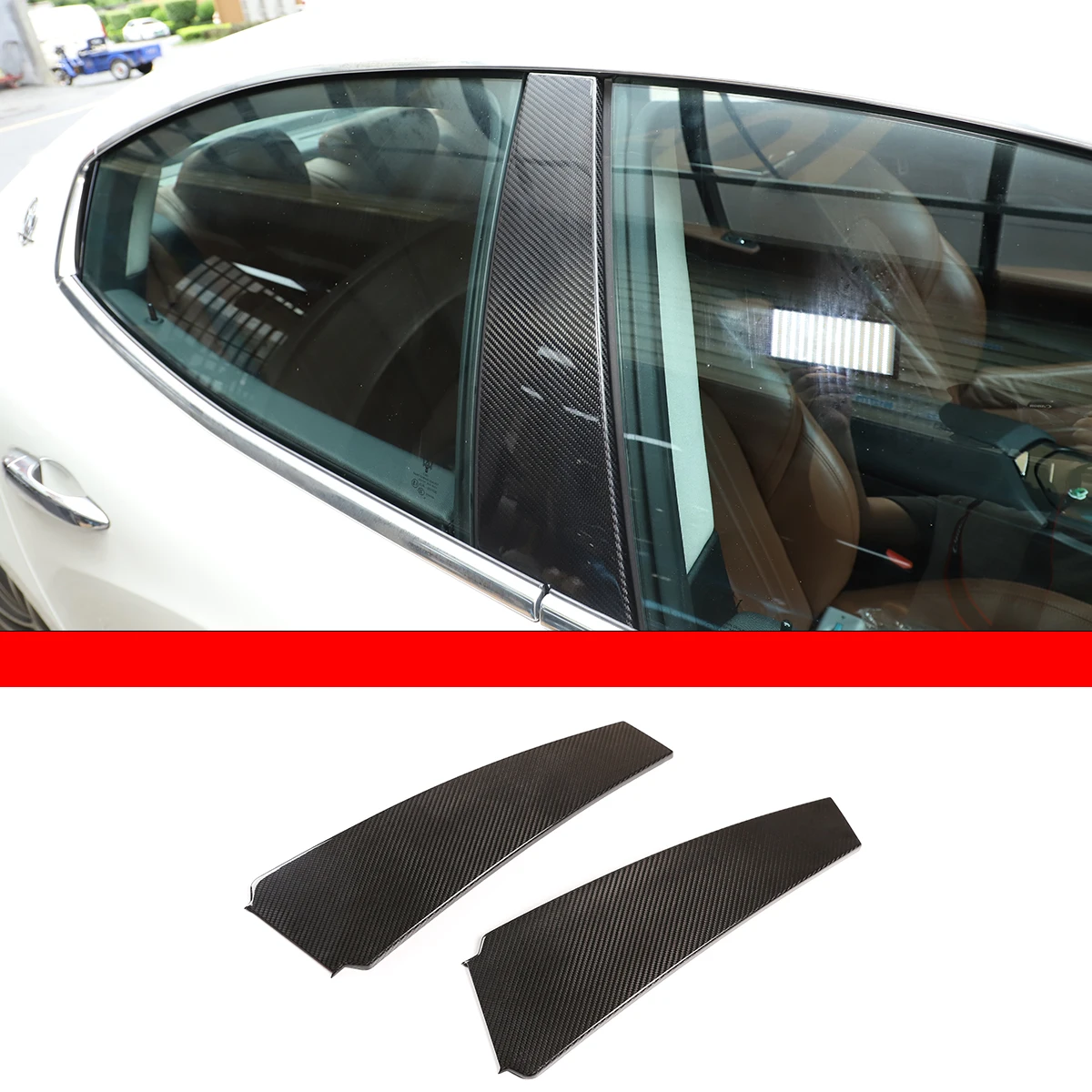 

For Maserati Giboli door B-pillar decoration sticker Car middle-pillar decoration sticker Real carbon fiber 2pcs