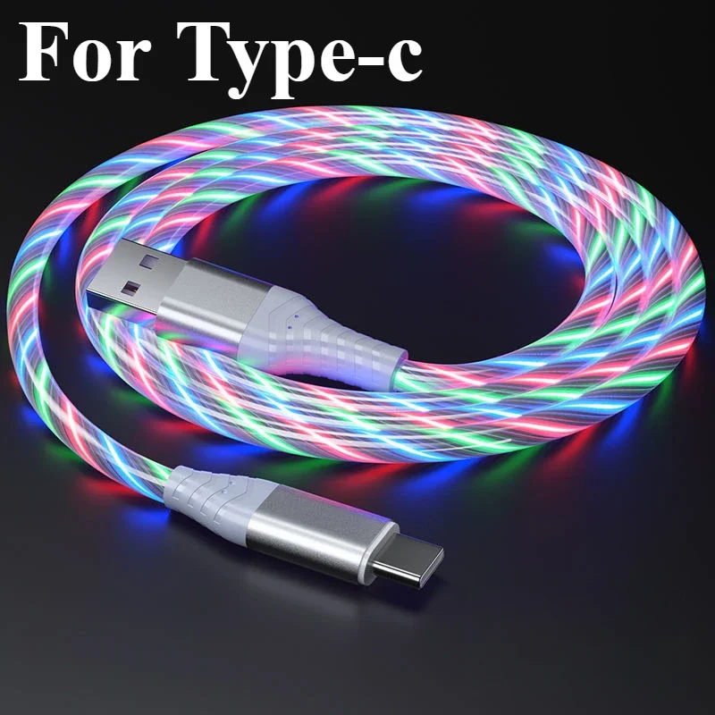 //Fast Charging Data Cord Flow Luminous USB Type C Cable 5A Fast Charging Cable Glowing LED Cable for Samsung Xiaomi Poco Redmi