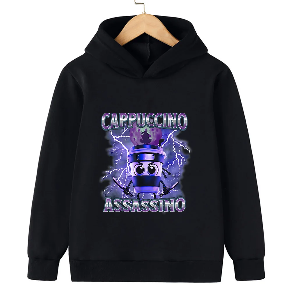 Italian Brainrot Assassin Cappuccino 3-12 Jahre Jungen Kapuzenpullover Kinder Herbst Winter Warmes Charakter-Sweatshirt – Detail 1