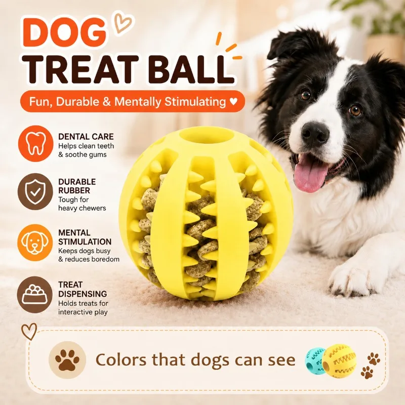 1 Pcs Dog Treat Ball Interactive Food Dispensing Puzzle Toy for Dogs Teething Dental Chew Ball IQ Training Pet Chew Toy Boredom