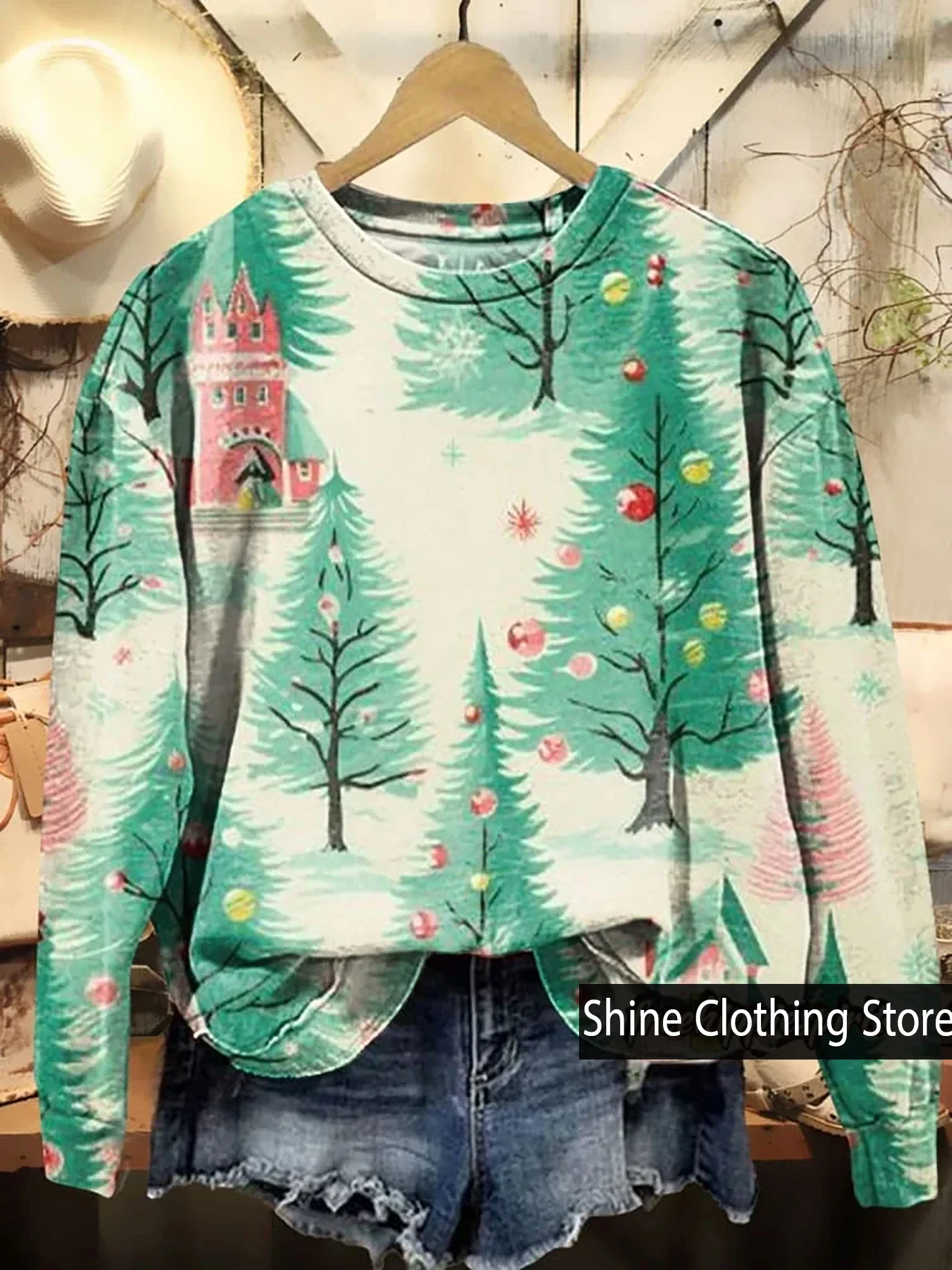 

Autumn Women's Christmas Tree Art Print Casual SweatshirtComfortable Tops for Women,women's Clothing