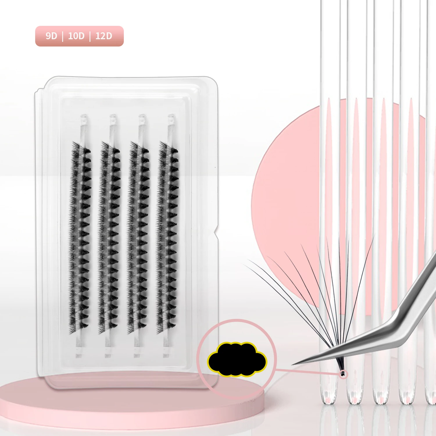 FinyDreamy 1800 Premade Volume Fans Eyelash Extension 9D/10D/12D Thin Stem Lash Pointy Base Slim False Faux Mink Lash Cilia