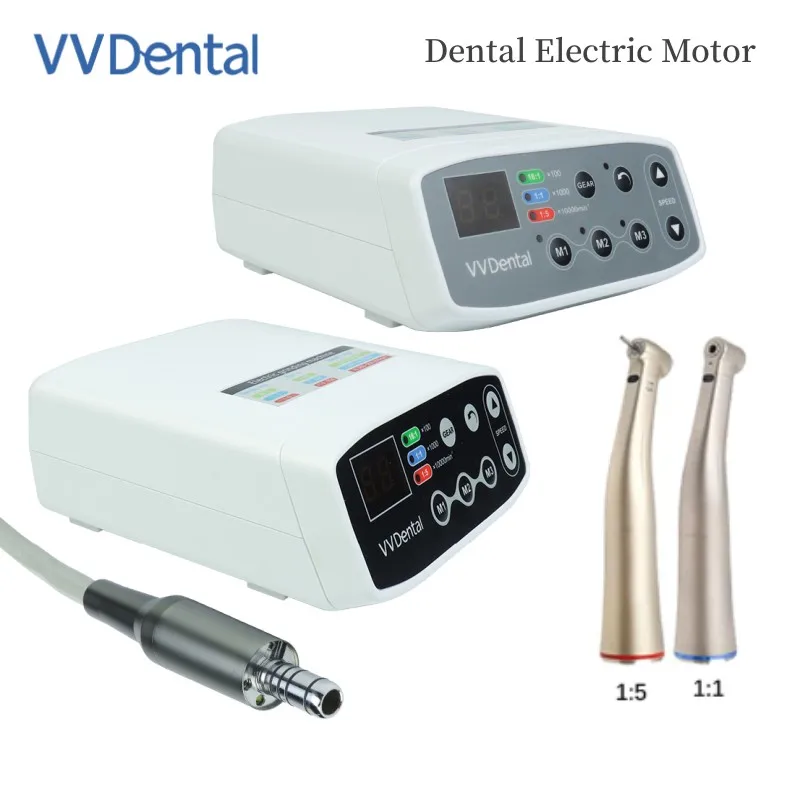 VVDental Brushless LED Micro Electric Motor Machine Set 2/4 Holes Handpiece  1:5/1:1 Contra Angle High Rotation Dental Tools