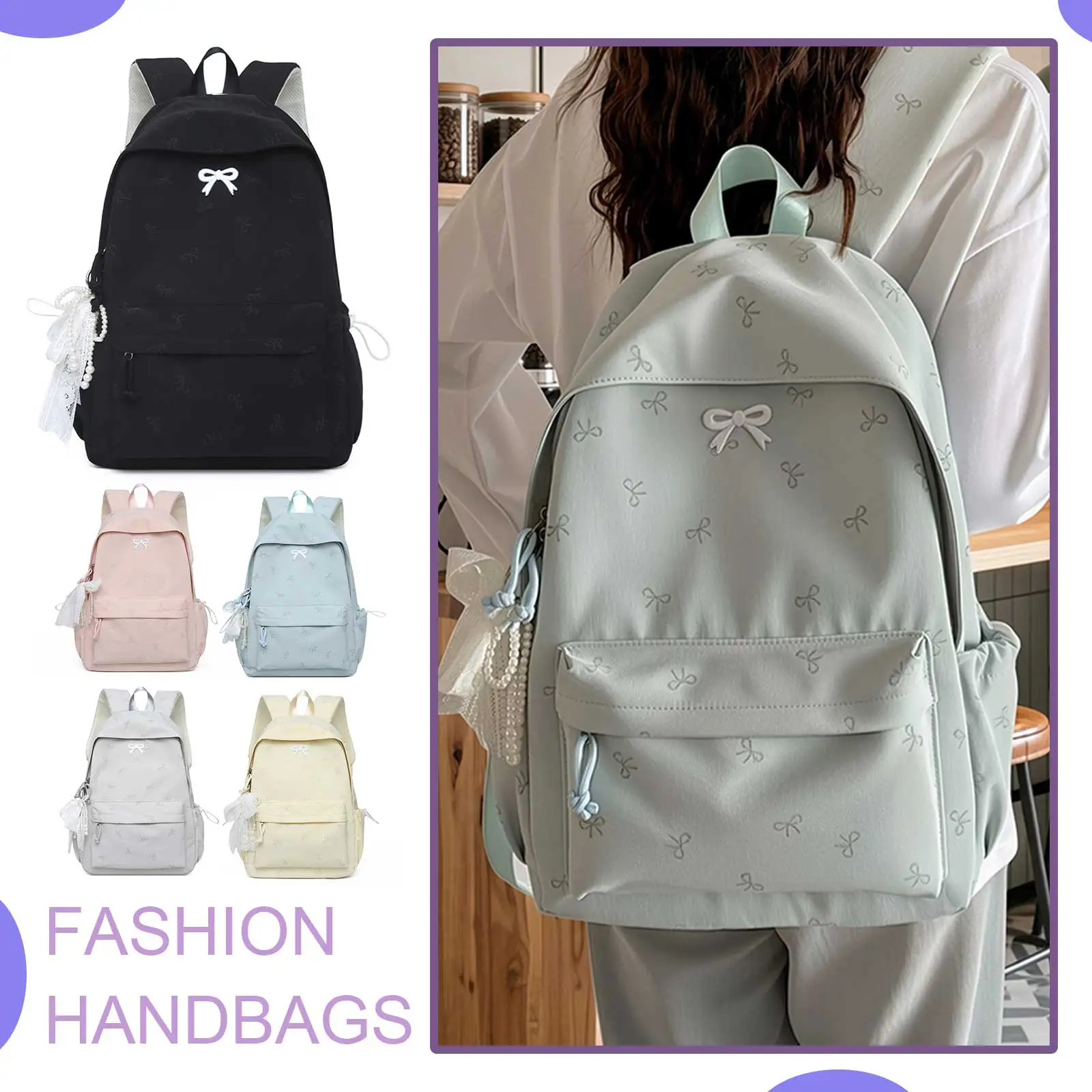 Women Bows Backpacks Travel Bag Large Capacity Student School Bag Y2k Preppy Bow Backpack Nylon for Kids Children Teens Girls