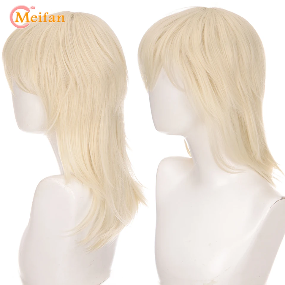 MEIFAN Synthetic Short Cosplay Lolita Anime  Men Wig Male Straight Hair High Temperature Fiber Long Ponytail Light Blonde Wig