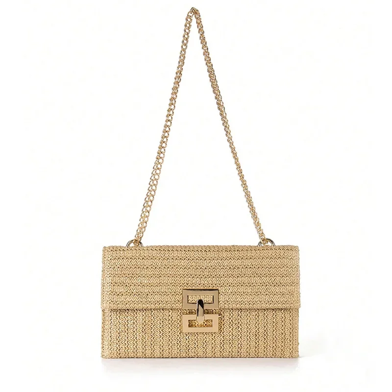 

Ladies Summer Straw Chain Crossbody Bag Women Beach Holiday Shopping Woven Shoulder Handbag Messenger Purses For Women Bags