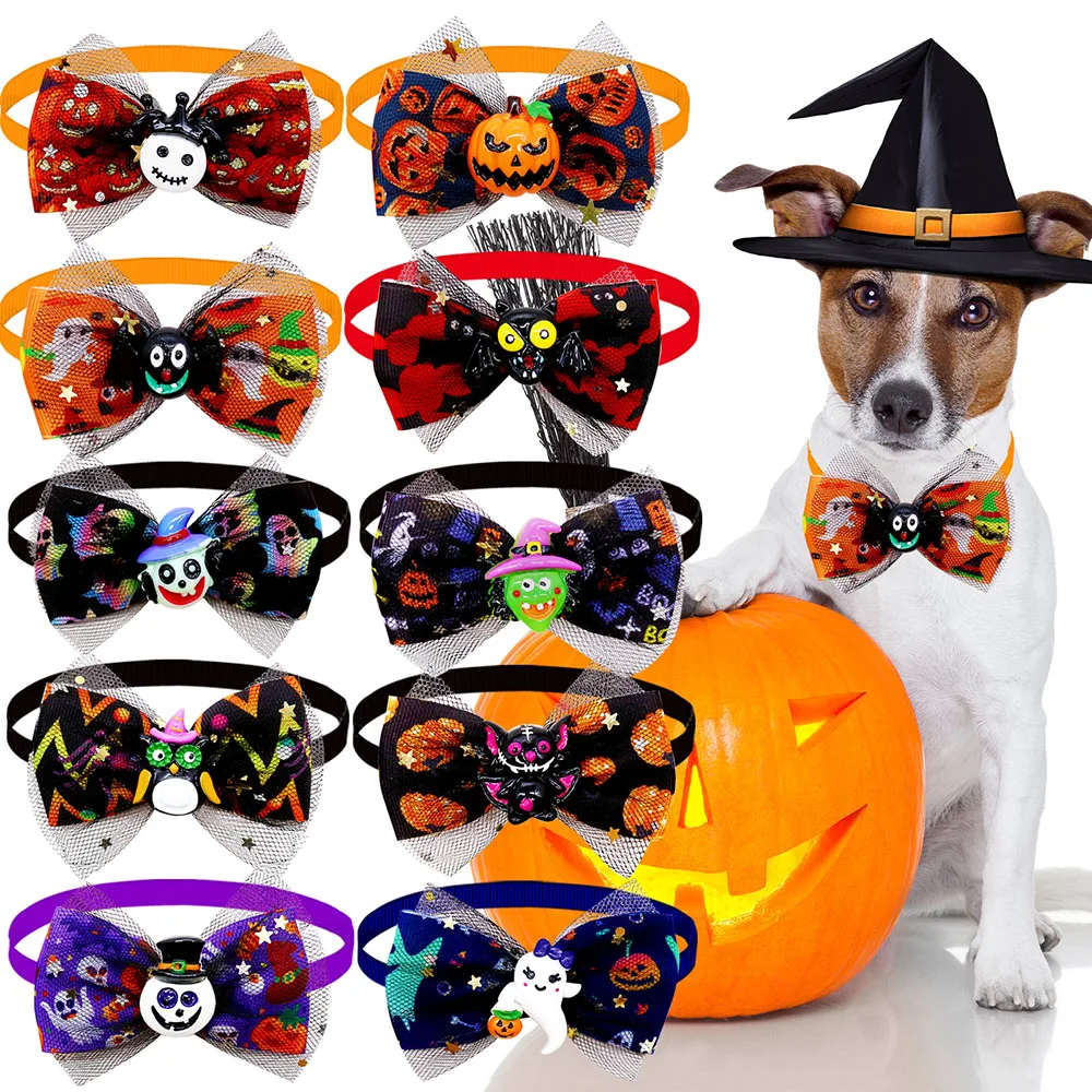 

10PCS Lace Dog Collars For Halloween Party Adjustable Dog Bowties Cat Necklaces Pet Supplies For Dogs and Cats Accessories