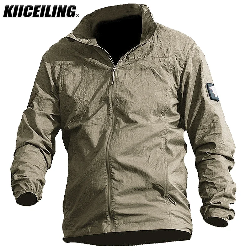 KIICEILING PFY, Men's Tactical Jacket, Summer Hooded Sun Protection UV-Proof Thin Stretch Quick Dry Waterproof Windbreaker Coat