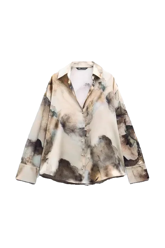 Primavera 2024, csa de satén de seda teñida con lazo para mujer, conjunto de falda de cintura alta, estampado Floral, ...