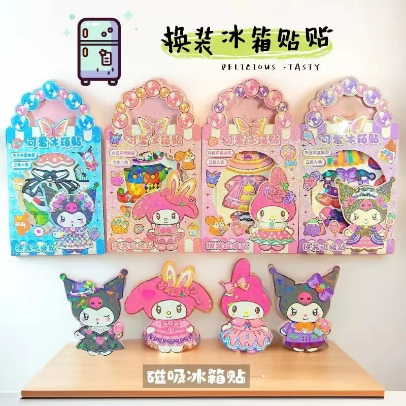 Cartoon Sanrio creative magnetic refrigerator stickers cute three-dimensional dress up stickers set Diy toys for boys and girls