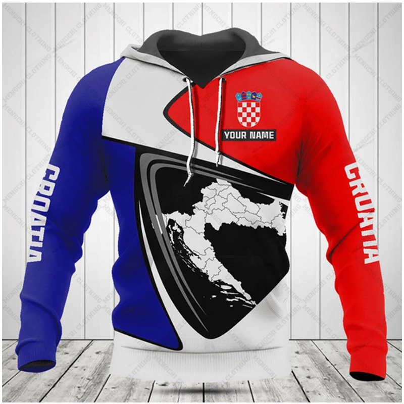 Croatian Flag Emblem 3D Harajuku Print Vintage Fashion Men Women Sports Outdoor Leisure Daily Loose Fitting Comfortable Hoodie