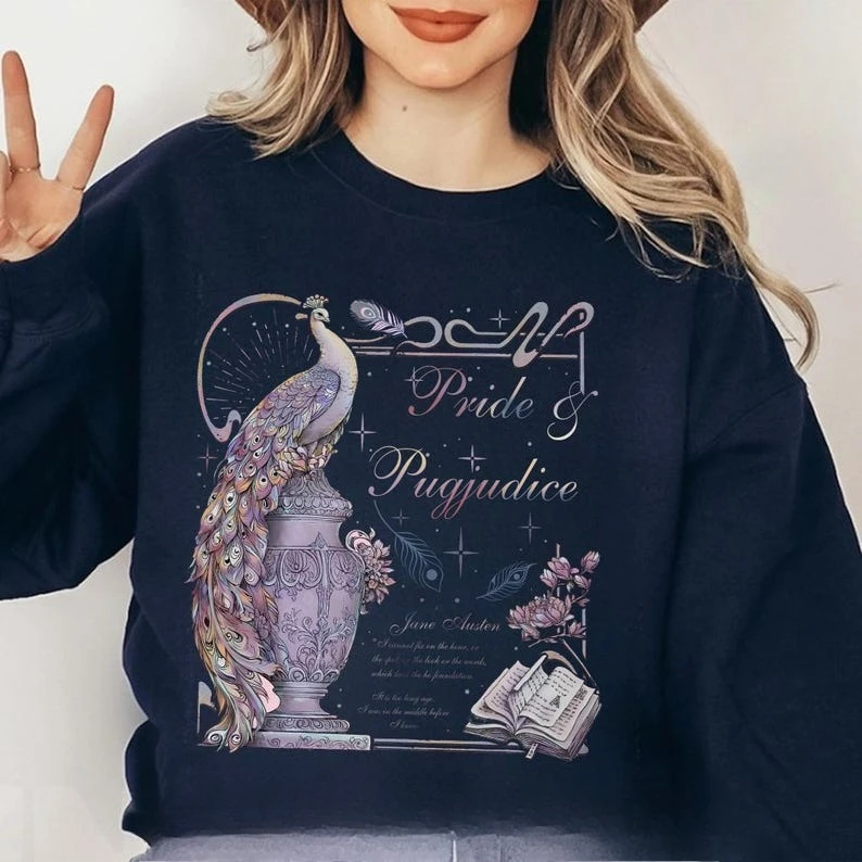 

Pride and Prejudice Peacock Shirt Jane Austen Inspired Sweatshirt Obstinate Headstrong Book Lover Feminist Casual Ideal Hoodies