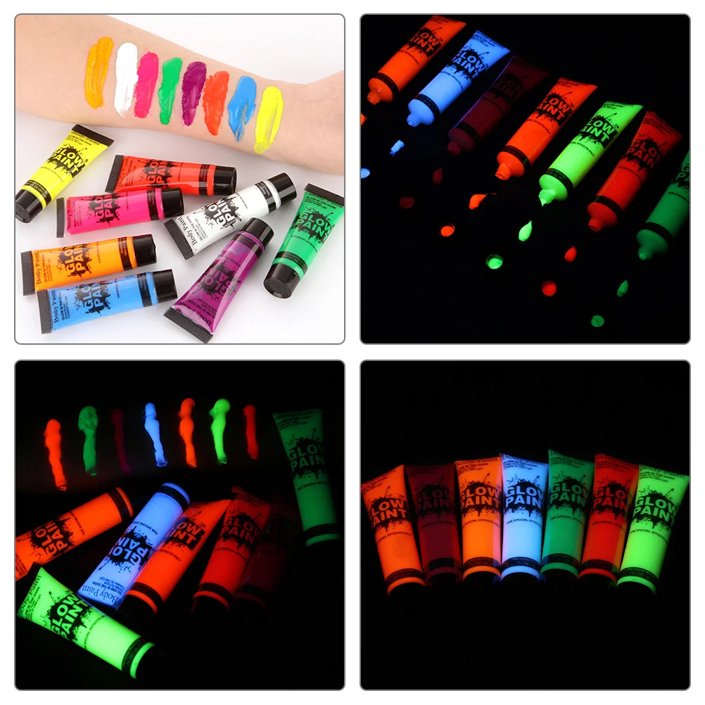 8 Pcs Fluorescent Pigment Face Paint Painting Paste Luminous Body Glowing The Dark for Neon Light Makeup Prom