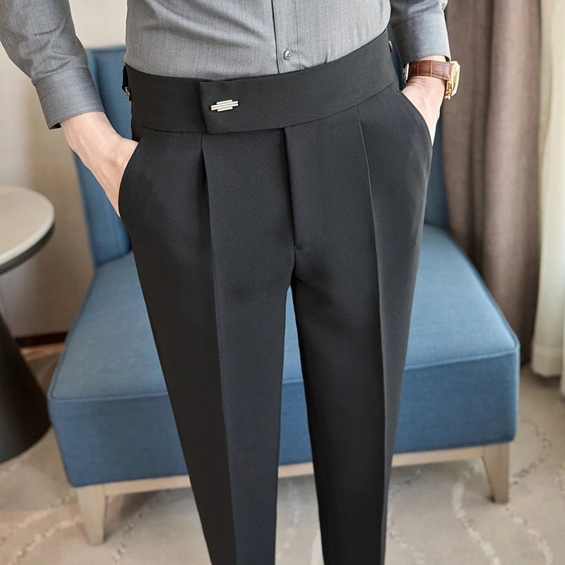 Men's Autumn New Waist Elastic Design Trousers, High Quality Fabric Suit Pants, Exquisite Gentleman Business Casual Pants