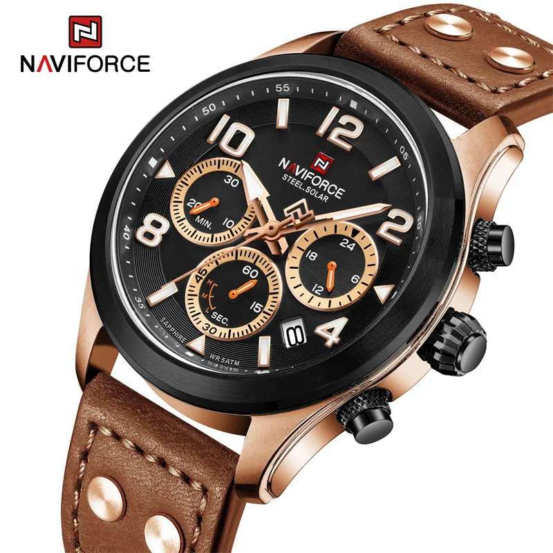 NAVIFORCE Creative 2025 Men's Luxury Eco-Drive Watches Sapphire Stainless Steel 5ATM Waterproof Luminous Quartz Wristwatch 2023
