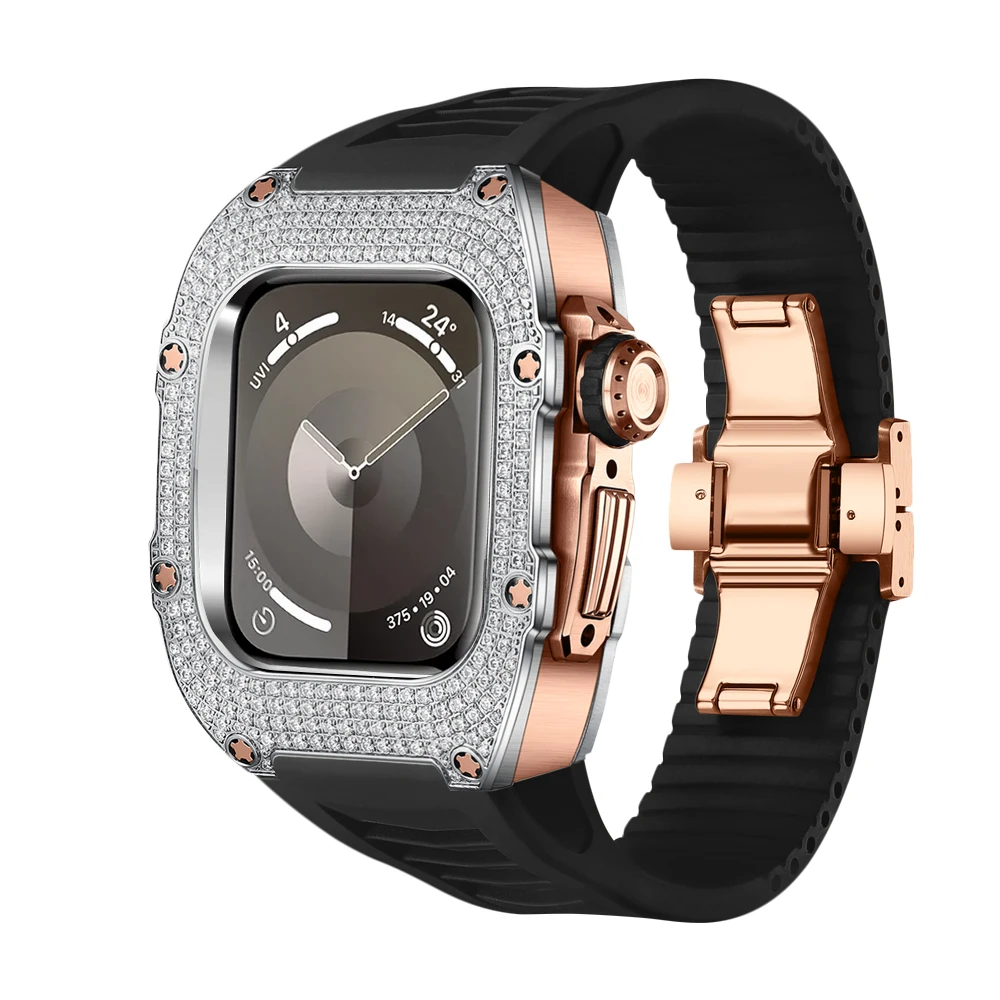 

Mod Kit for Apple Watch s9 8 7 41mm Luxury Titanium Diamond Inlaid Accessories Apply to s6/5/4 SE 40mm Case and Black band