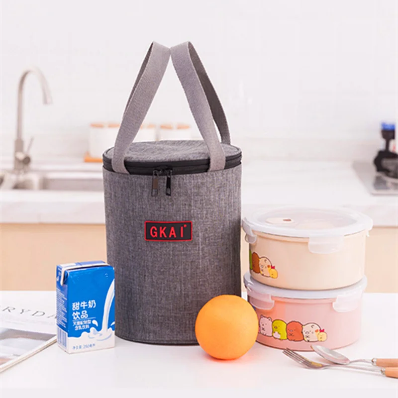 Oxford Cloth Portable Cylindrical Lunch Bag Thermal Cooler Bag Large Capacity Waterproof Picnic Meal Bag Ice Pack for School