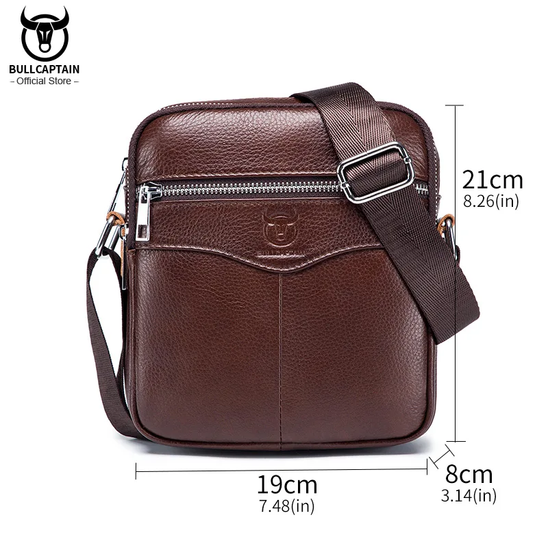 BULLCAPTAIN Casual Men\'s Messenger Shoulder Bag High Quality Smooth Hardware Zipper Pocket Leather Shoulder Bag For Men