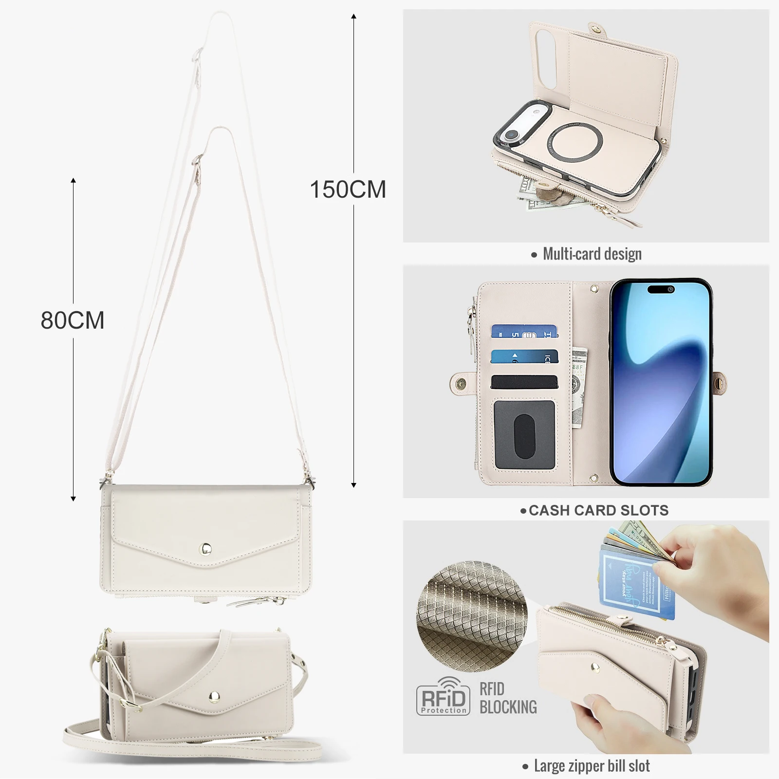 

Crossbody Magnetic Multi Functional Split Wallet Phone Case for iPhone 17 Air 16E 15 Pro 14 13 12Mini 11 8 7 Plus X XS Max Cover
