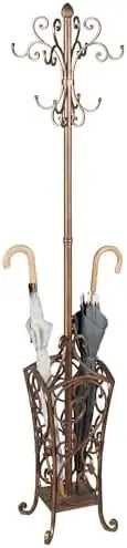 Kensington Coat and Hat Rack Stand, Antique Gold Finish | Metal Rack, Scrollwork Design, Eight Hanging Hooks, Bottom
