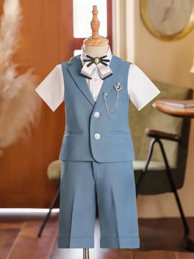 

5PCS Children's Formal Prom Suits Wedding Birthday Party Stage Host's Runway Performance Boys Blazer Sets A3969