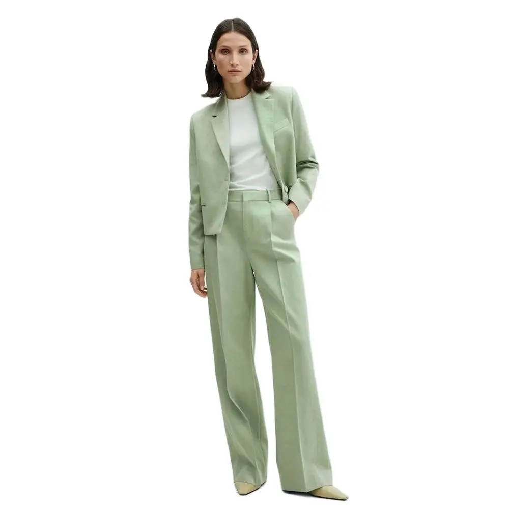 New Arrival Pretty Light Green Women's Suit  2 Piece Jacket Pants Single Breasted Female Clothing Formal Office Lady Balzer Set