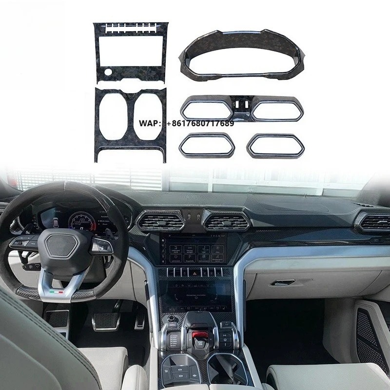 Forged Carbon Fiber 6PCS Car Interior Trim Kits Dashboard Central Control AC Outlet Vent Cover for Lambor Urus