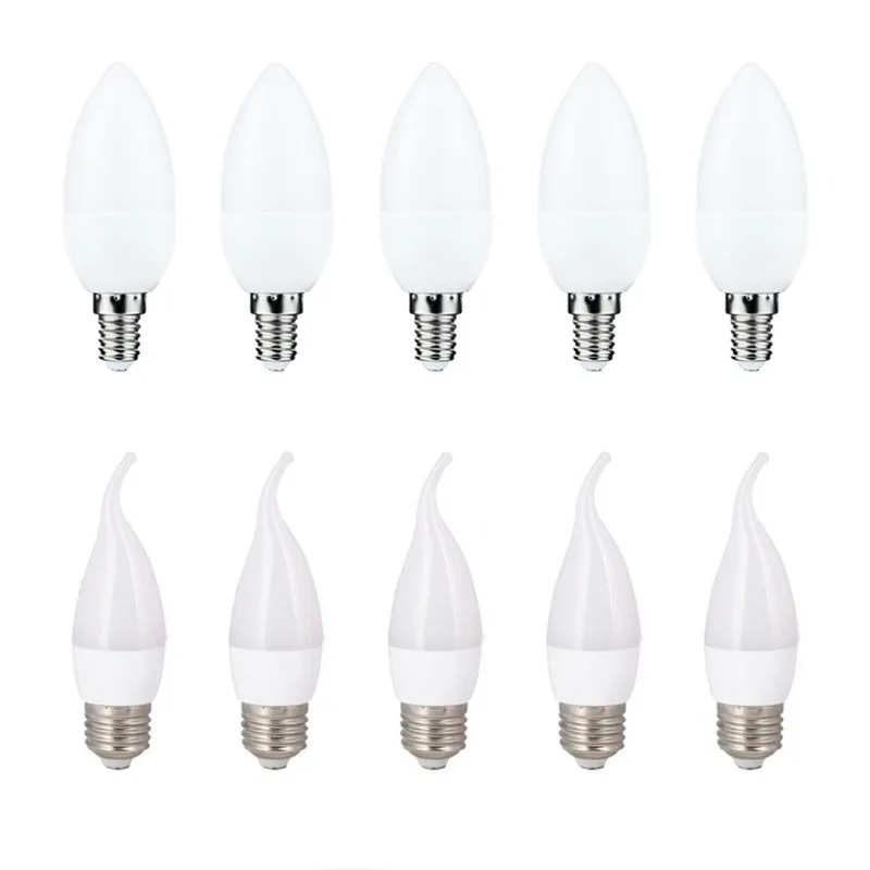 

10Pcs Led Bulb Lamps Candle min E14 E27 B22 3W 5W 6W 7W 3000k 4000k 6000k AC220v-240v Led Candle Bulb For Home Decoration Lamp