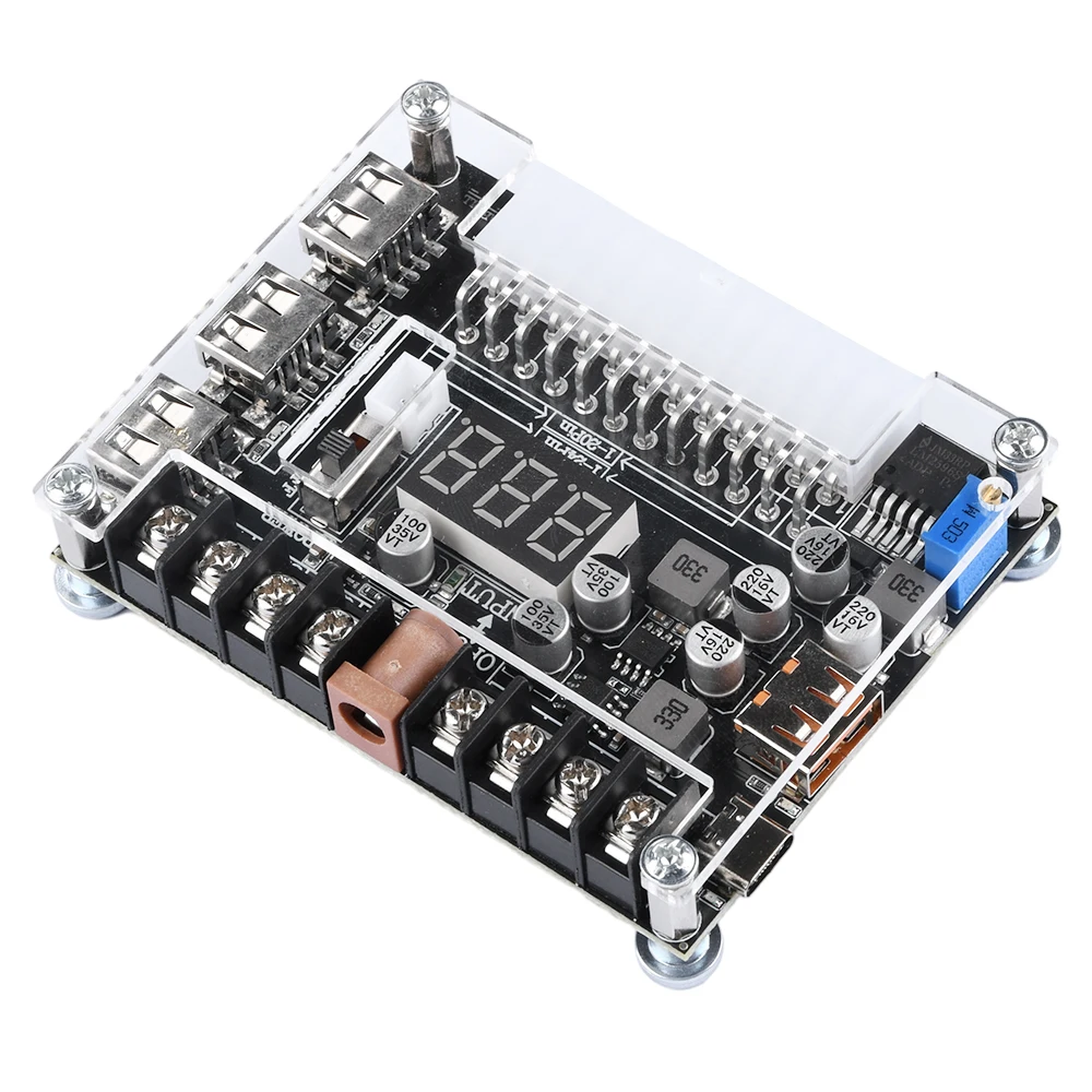 Diymore 20/24 Pins ATX Power Supply Breakout Board and Acrylic Case Kit Module Adapter Power Connector Support 3.3V/5V/12V