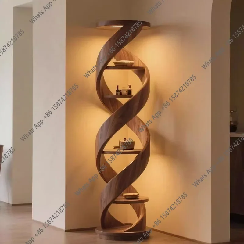 C New Chinese North American Black Walnut Solid Wood Living Room Decorative Rack Corner Cabinet Storage Shelf Bookshelf